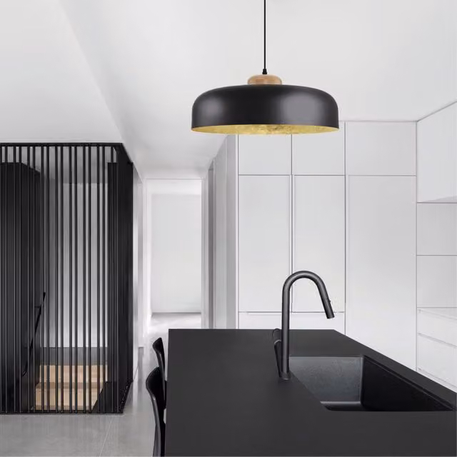 Lampadario a sospensione Natura Bois LUMICOM nero in metallo con paralume a cupola e altezza regolabile, attacco E27, Ø 40 cm