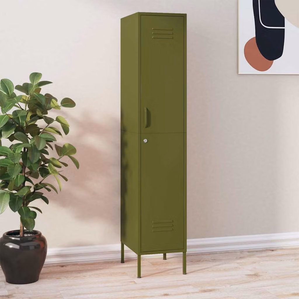 Armadio in metallo vidaXL Verde Oliva con ante a battente e serratura L/P/H: 35 x 46 x 180 cm – 1