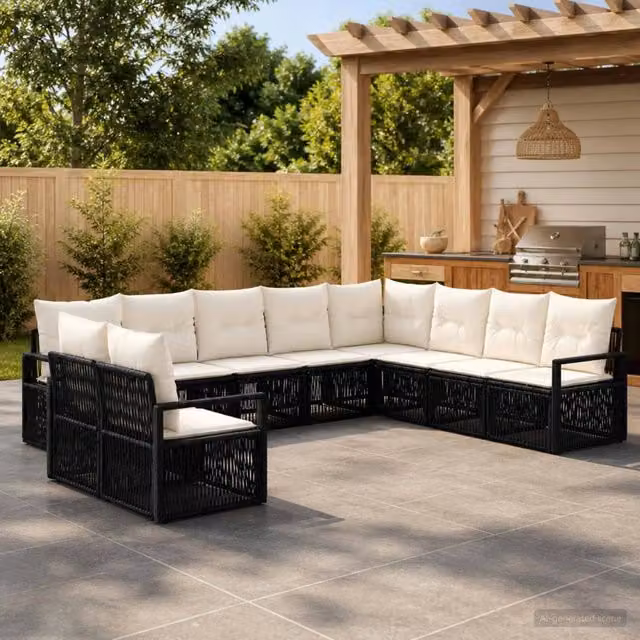 Set Divano da Giardino 10 pz Nero polyrattan 3435757