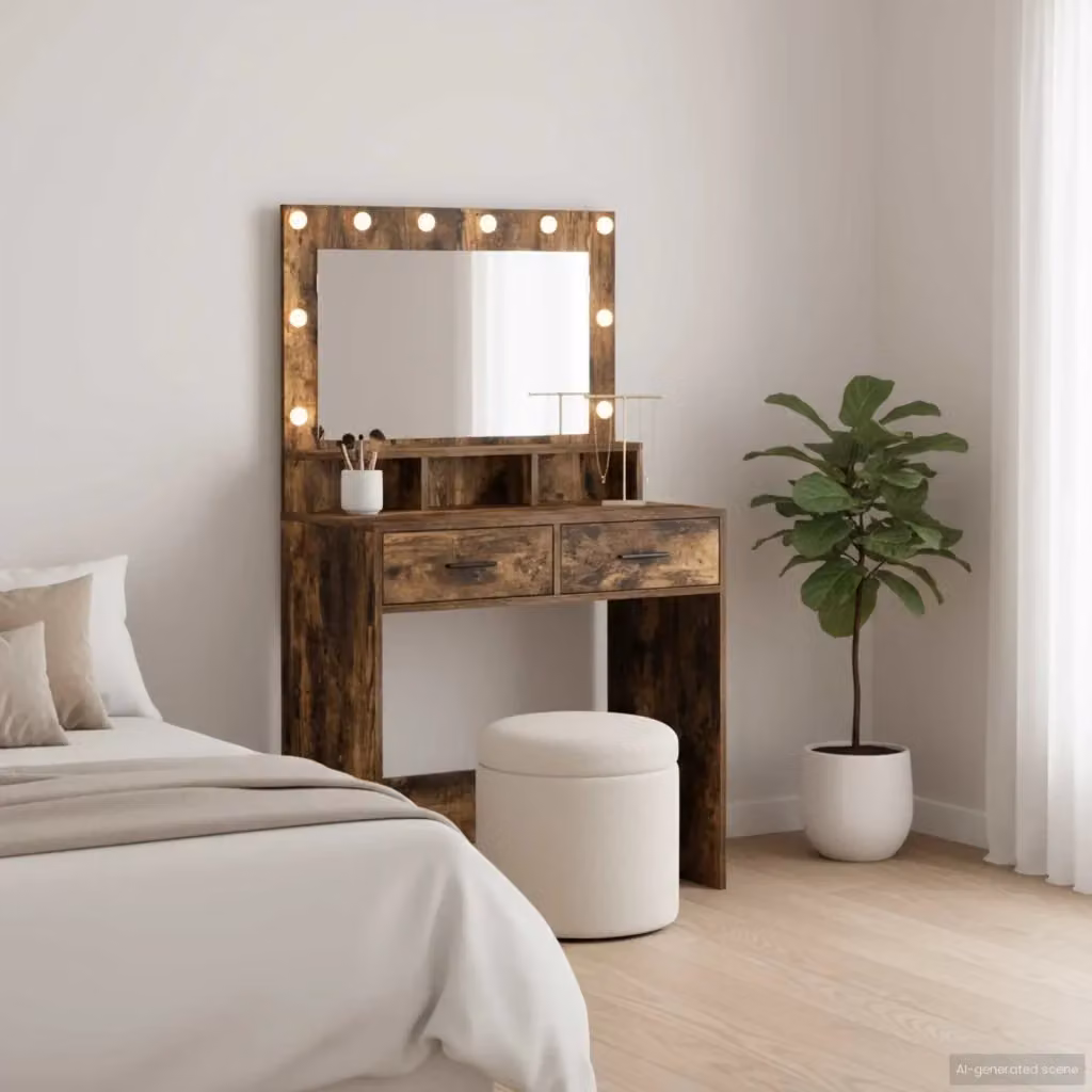 Toeletta Tavolo da Trucco Moderno in Legno Rovere Marrone L: 79 cm, P: 41 cm, H: 135 cm – 2