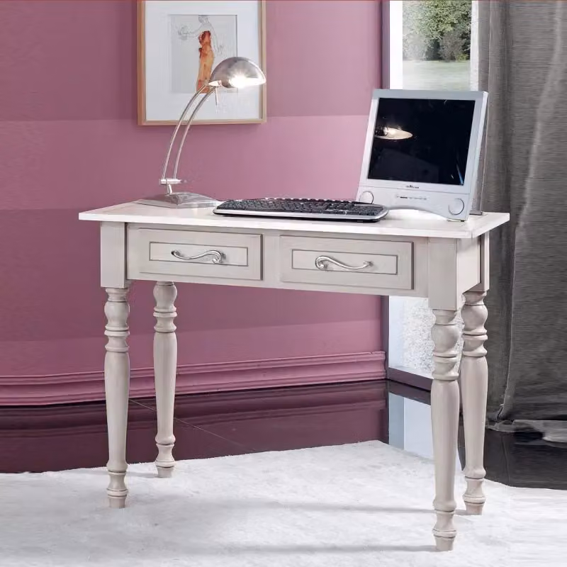 Scrivania Shabby Chic in Legno con 2 Cassetti Mobili 2G Grigio Argento L: 105 cm, P: 55 cm, H: 80 cm – 2