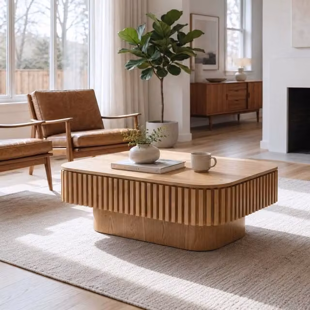 Tavolino basso con contenitore e piano rimovibile MIVRAY in legno e MDF marrone