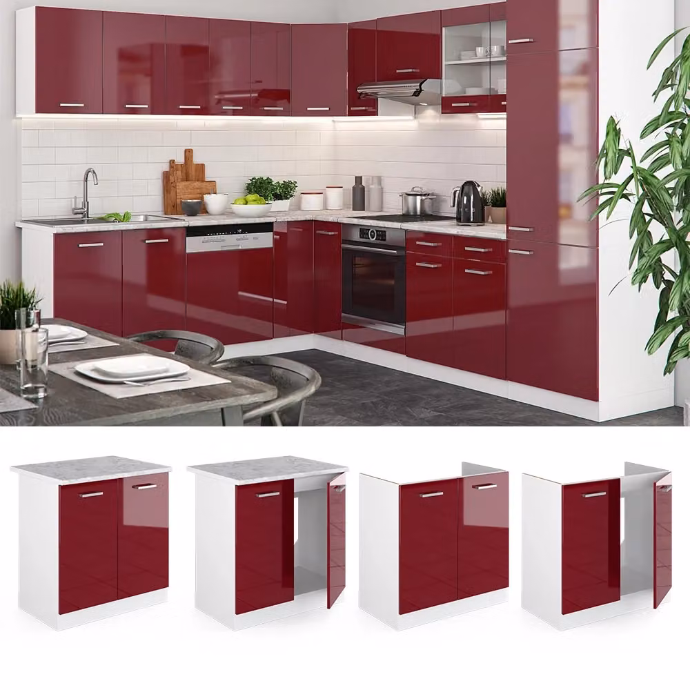 Mobile lavello cucina R-Line Vicco rosso lucido e bianco con ante a battente L: 80 cm, P: 46 cm, H: 81,6 cm – 2