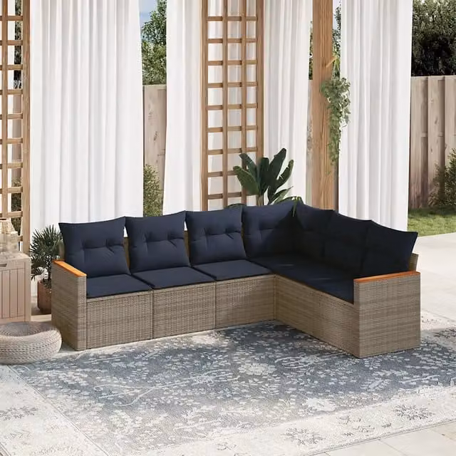 Set Divani da Giardino 6 pz con Cuscini Grigio in Polyrattan 3226005