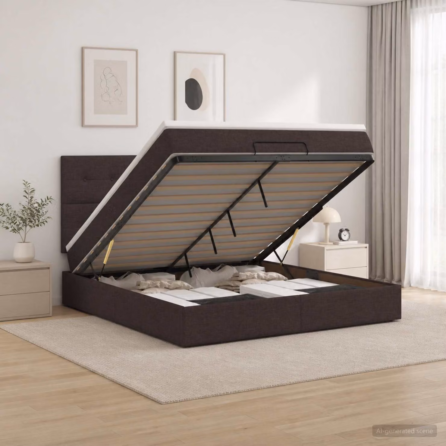 Letto ottomano con materasso vidaXL in tessuto marrone scuro L/P/H: 200 x 140 x 88 cm
