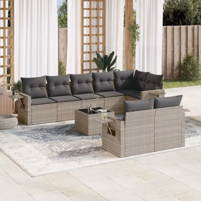 Maison Exclusive - Set Divano da Giardino 9pz con Cuscini Grigio Chiaro Polyrattan