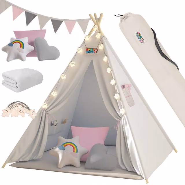 Tenda teepee per bambini Spielwerk bianco, rosa e multicolore L: 160 cm, P: 130 cm, H: 130 cm