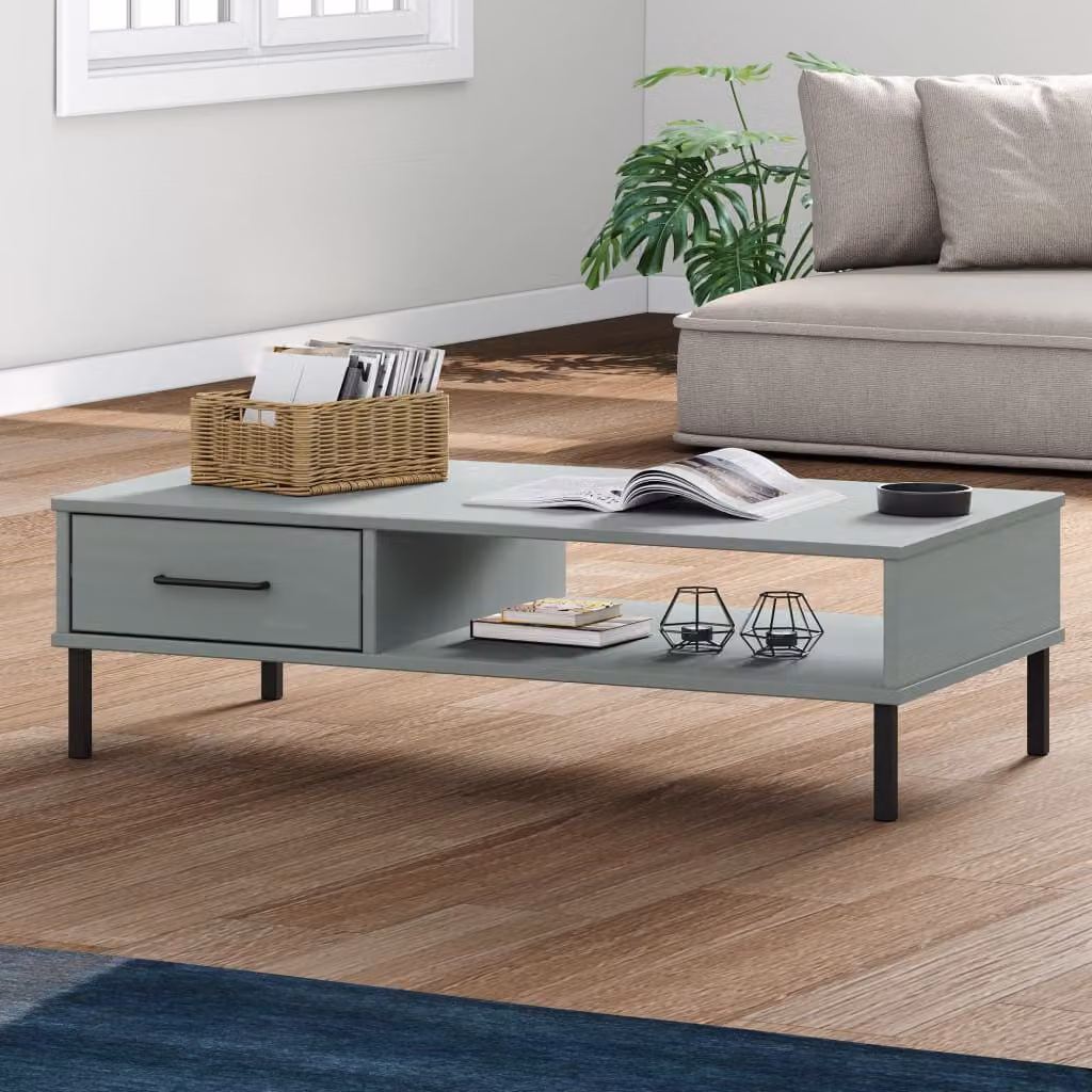 Tavolino da salotto vidaXL OSLO in legno di pino e metallo grigio con design industriale