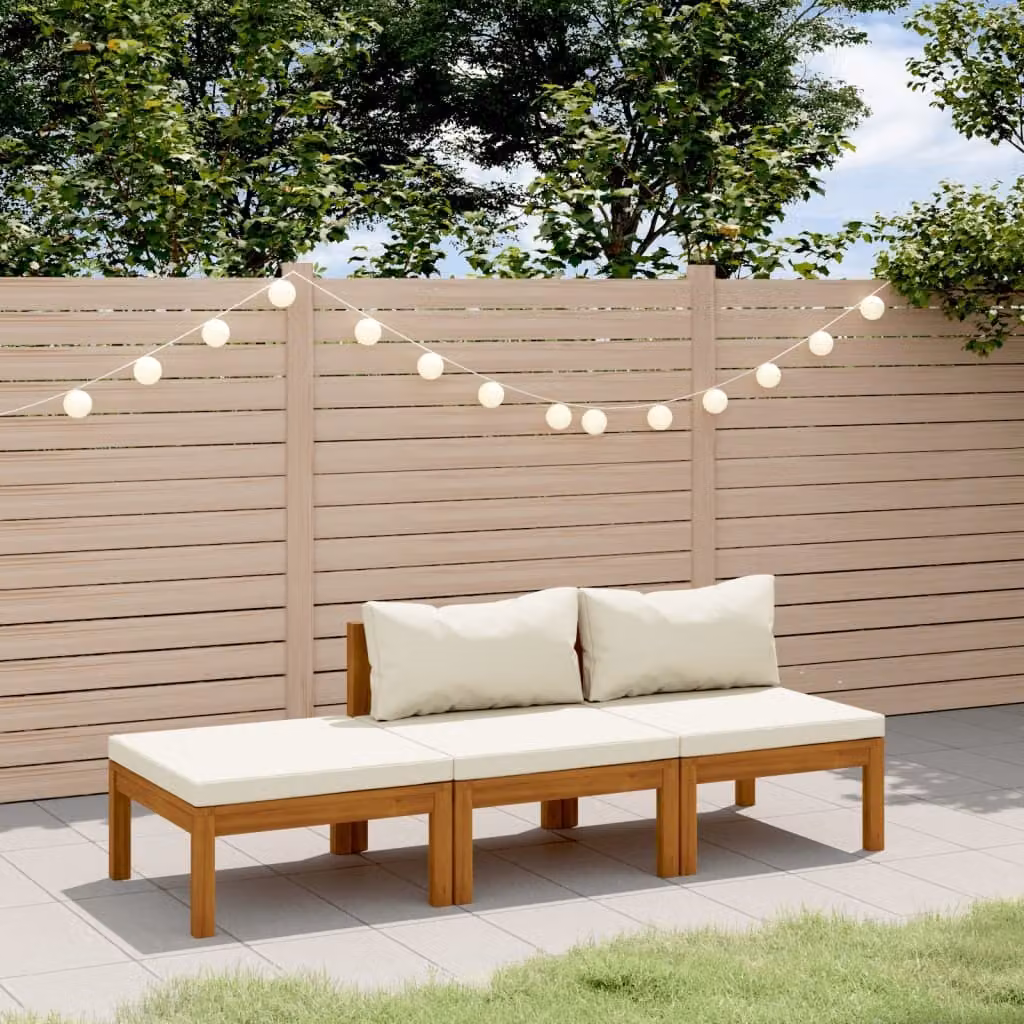 Maison Exclusive - Set da giardino a 3 pezzi con cuscini color crema, in legno massello di acacia