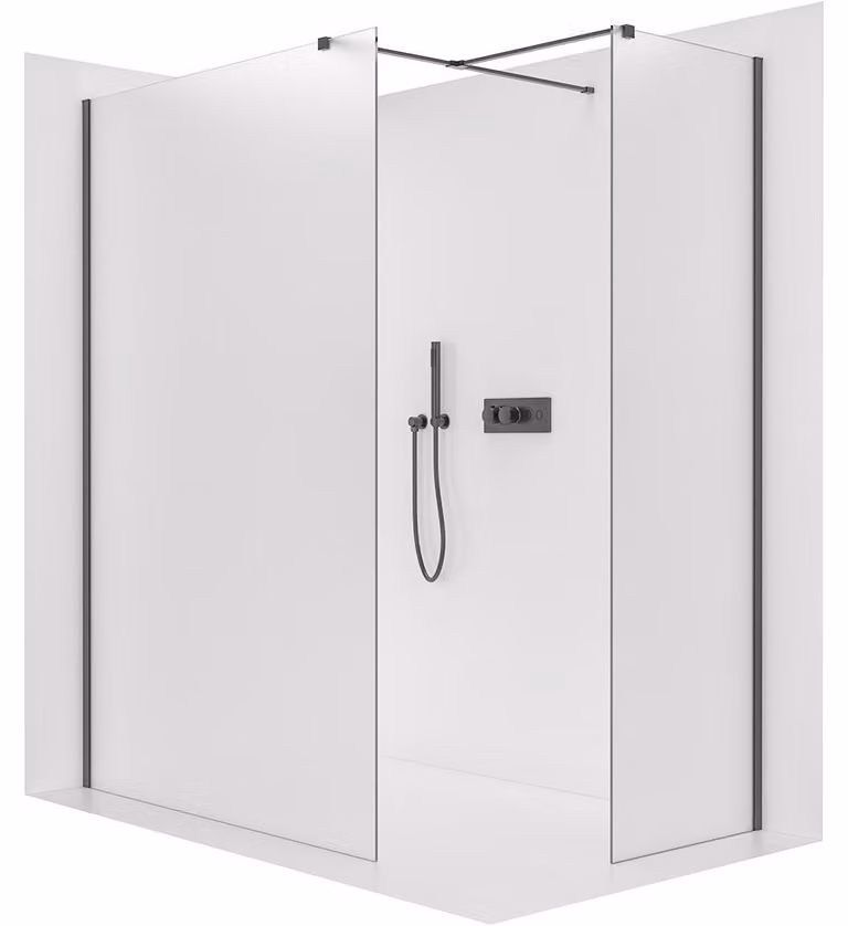 Pannello doccia walk-in Onyx T, destro/sinistro - 8 mm - profilo rettangolare - nero opaco, vetro satinato - 100x40x200 cm