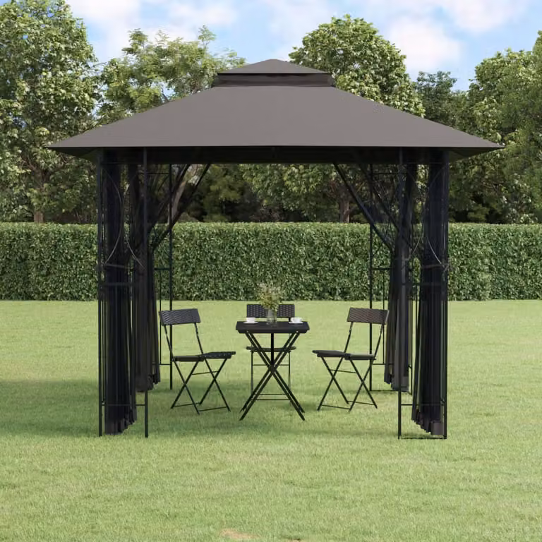 Gazebo vidaXL con pareti laterali in poliestere e struttura in acciaio, colore antracite, L/P/H: 300 x 300 x 270 cm