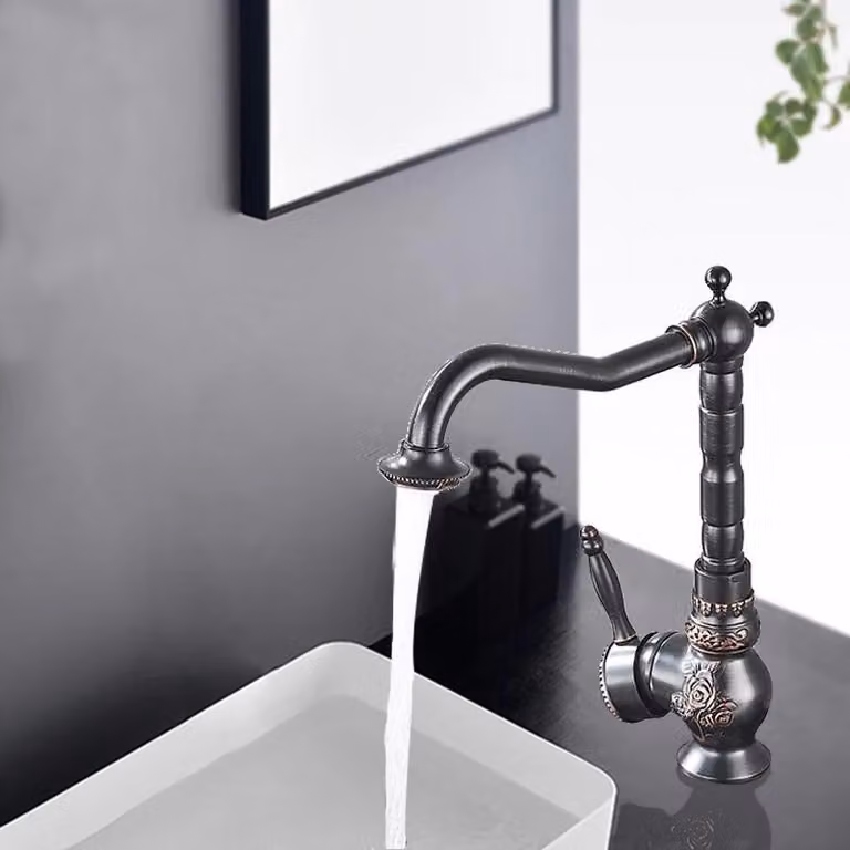 Miscelatore per lavabo - Modello alto - Montaggio a incasso a 1 foro - Orientabile a 360° - Cartuccia in Vetroceramica - Monocomando - Bronzo lucidato a olio (ORB)