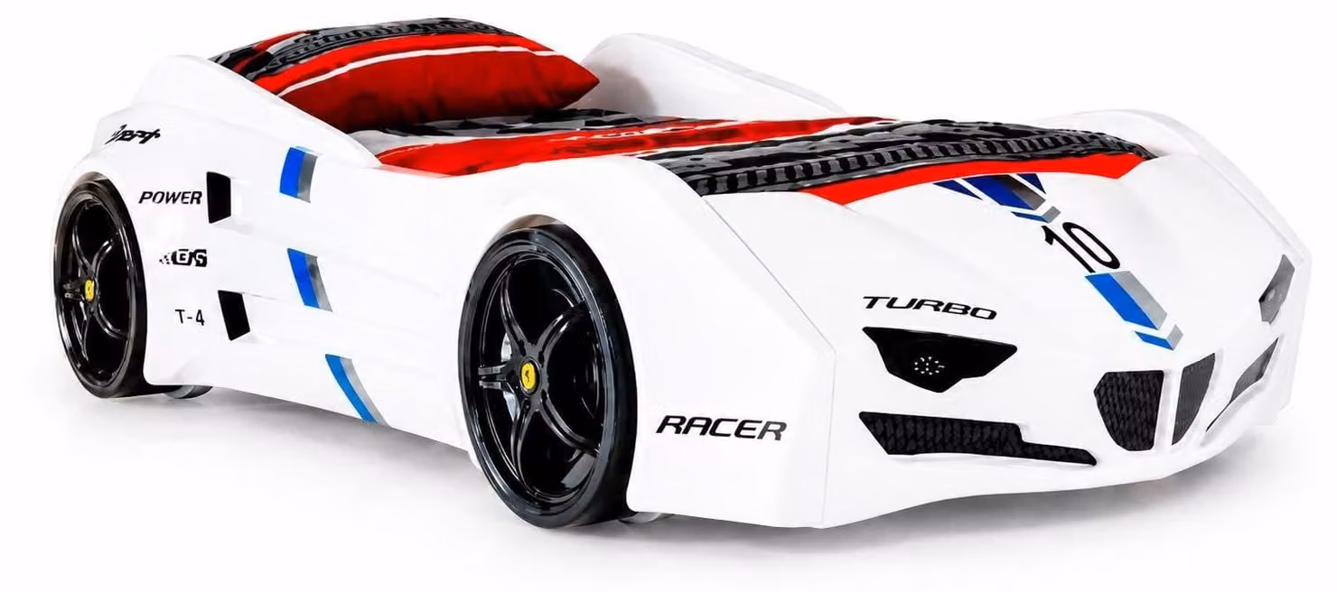 Auto da corsa, lettino per bambini a forma di auto, lettino per bambini, bianco, auto sportiva, auto da corsa, turbo