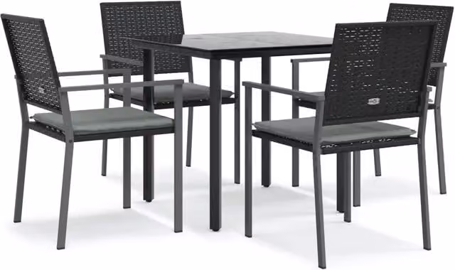 Set Pranzo da Giardino 5pz | Set Salotto da Giardino con Cuscini in Polyrattan e Acciaio