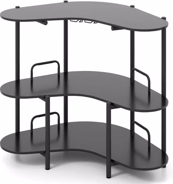 Tavolino da bar angolare stile industriale HELLOSHOP26 in legno e metallo nero con vano portaoggetti e portabicchieri L: 120 cm, P: 66 cm, H: 102 cm
