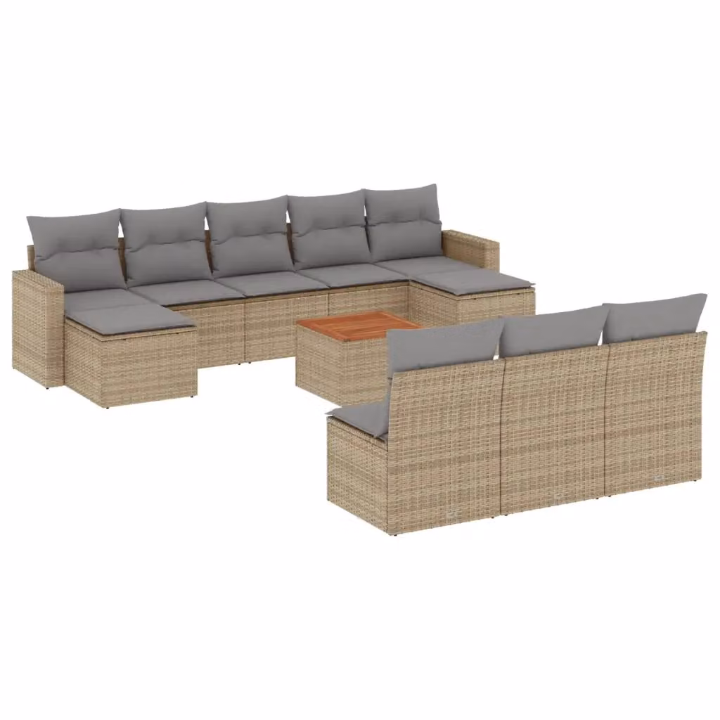 vidaXL Set Divano da Giardino 11 pz a forma di U in Polyrattan con Cuscini Beige e Grigio – 2