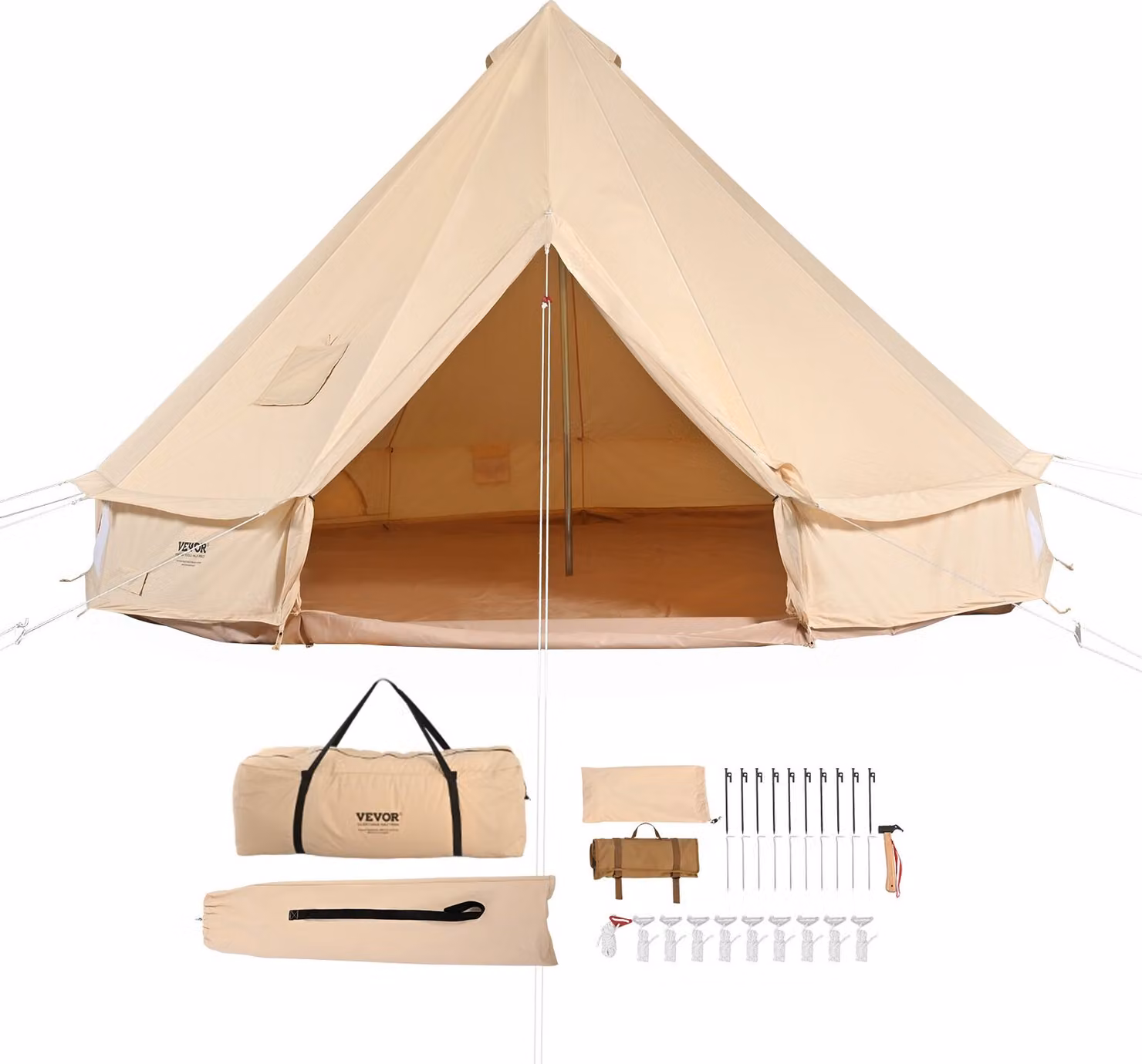 Tenda a campana in tela 3 m/9,8 piedi Tenda in tela 4 stagioni per il campeggio con attacco per il fornello