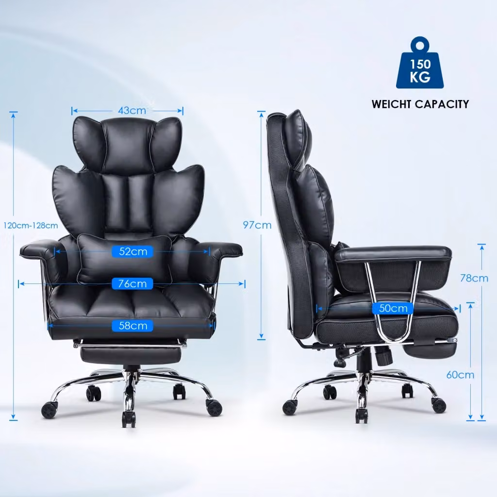 Sedia da ufficio executive HOME FITNESS CODE in similpelle nera con schienale alto, poggiatesta, poggiagambe e supporto lombare – 2