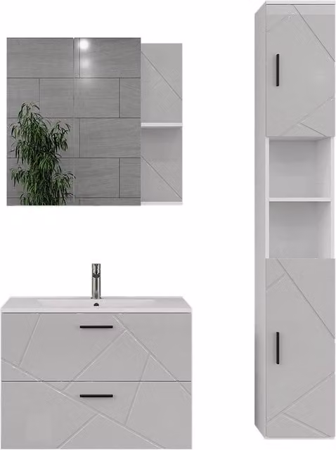 Set di mobili da bagno Irma Bianco/Bianco lucido 3 pezzi Vicco