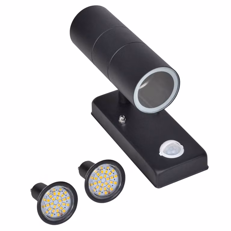 Applique a LED in acciaio inox a forma di cilindro nero con sensore