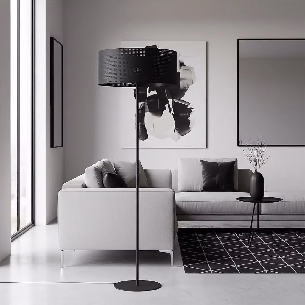 Lampada da terra moderna LUX Emibig nera in metallo traforata con attacco E27 – 2