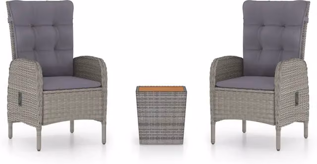 Set da Bistrot 3 pz | Set Salotto da Giardino in Polyrattan e Legno Acacia Grigio