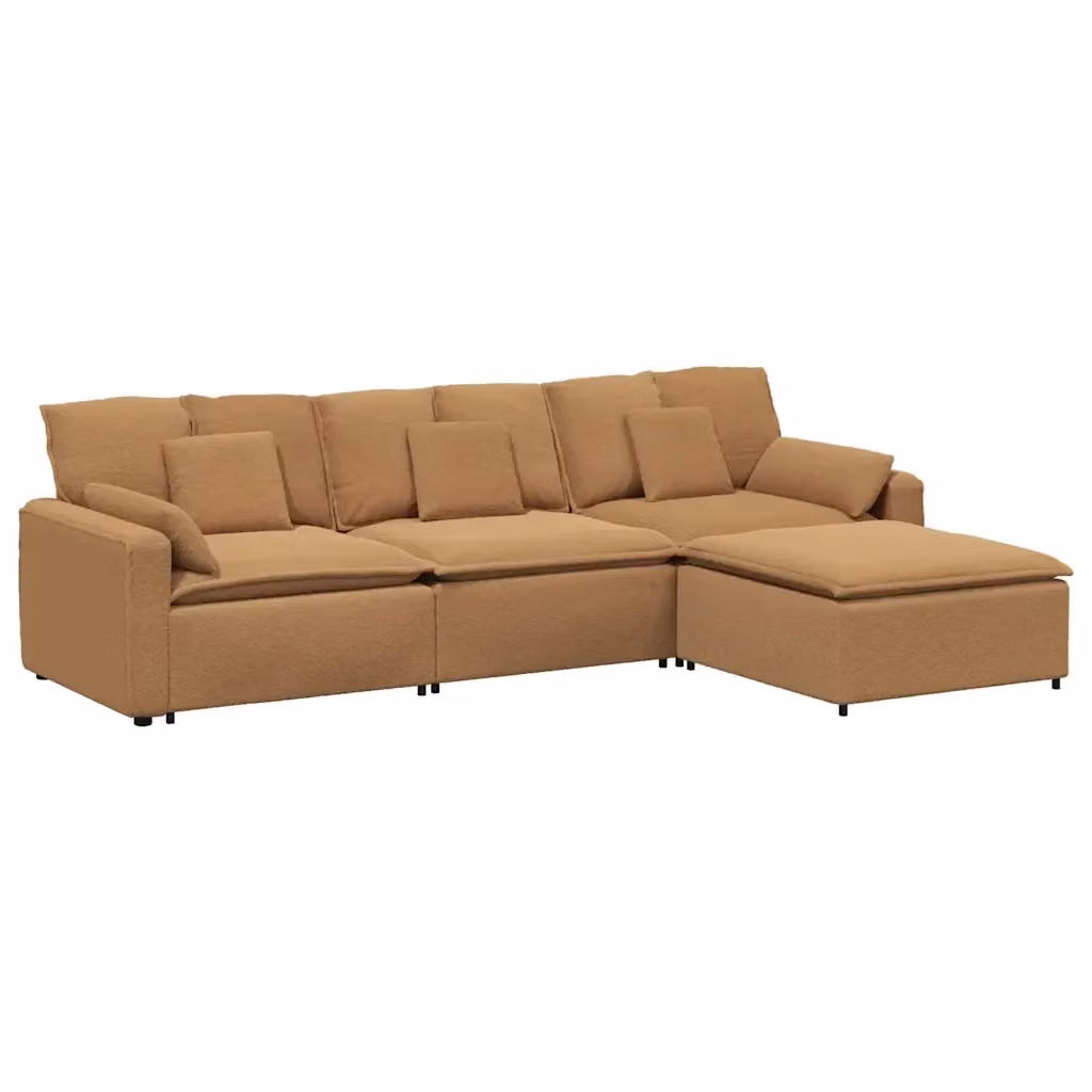 Divano Modulare a L con Poggiapiedi vidaXL Beige con Cuscini e Struttura in Metallo e Legno – 2