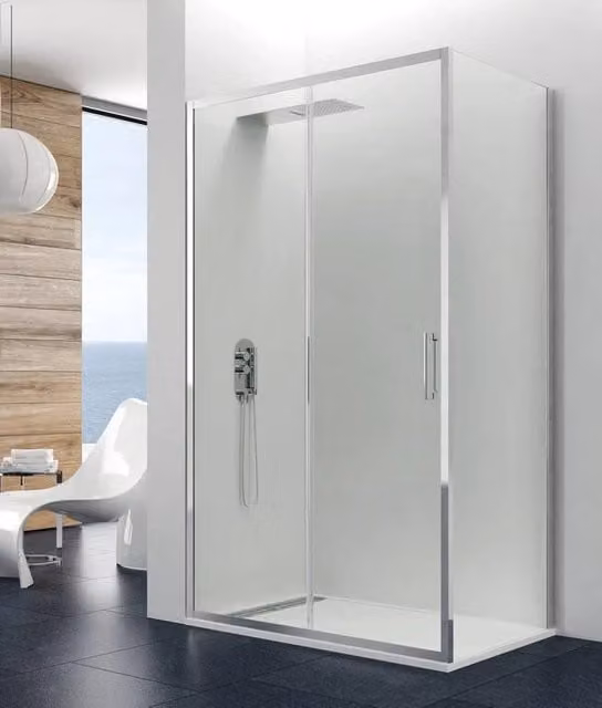 Box doccia angolare PRESTIGE con elemento scorrevole e pannelli fissi, vetro trasparente e finitura cromo lucido, L/P: 100 x 80 cm