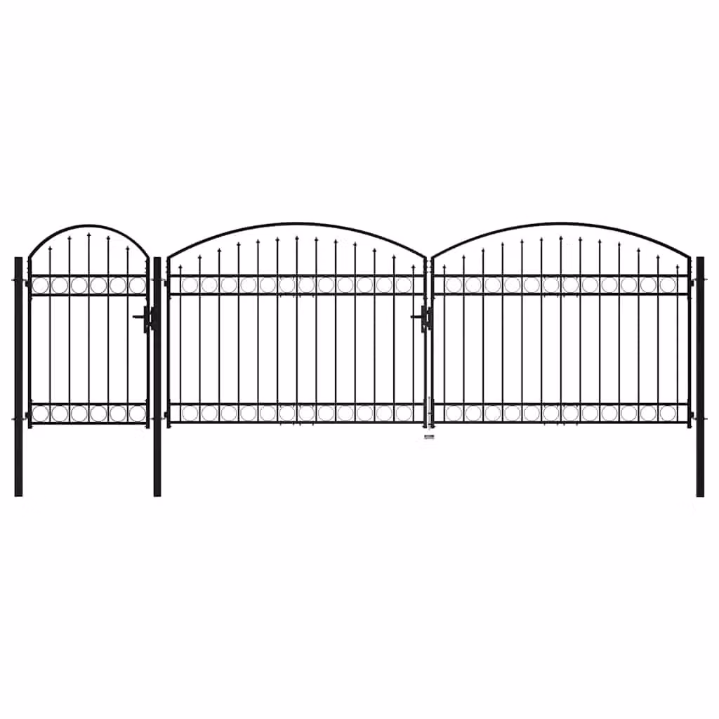 vidaXL Cancello Doppio per Recinzione da Giardino in Acciaio Nero L: 5,0 m, H: 2,0 m