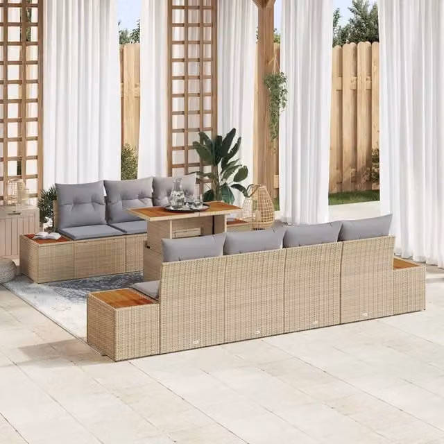 Set Divano da Giardino 8 pz Beige Poly Rattan 3350042