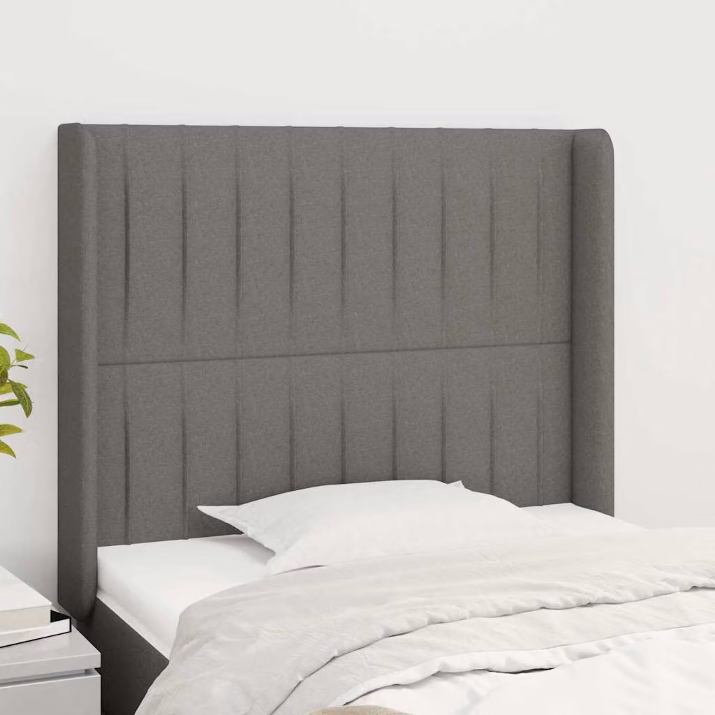 Testiera ad orecchio vidaXL in tessuto grigio con struttura in legno L: 103 cm, P: 16 cm, H: 118/128 cm