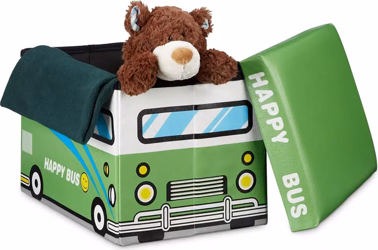 Pouf per bambini con vano portaoggetti - contenitore per giocattoli 37L, verde