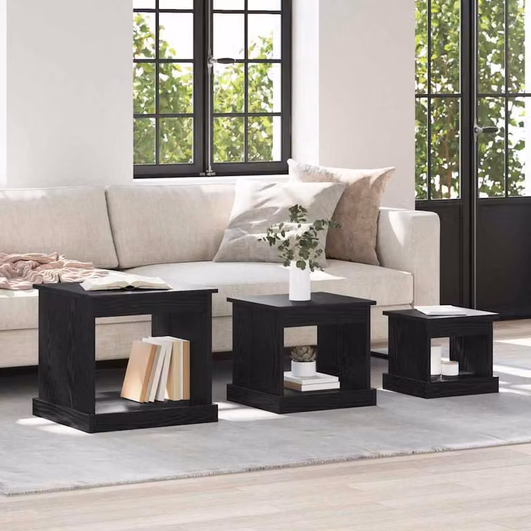 Maison Exclusive - Tavolino da caffè, set di 3 pezzi, effetto legno rovere nero, 48 x 45 x 45 cm