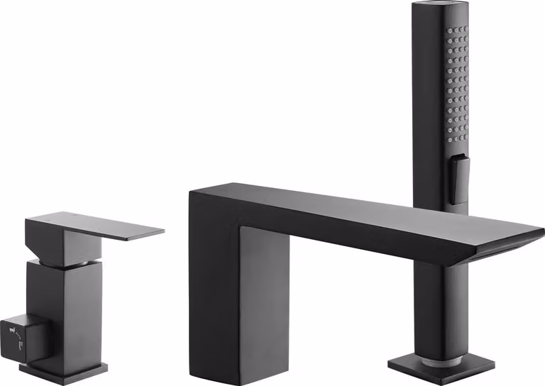 SucceBuy Miscelatore per vasca romana a 3 fori, set con doccetta e miscelatore monocomando, rubinetto per vasca ad alta portata con due opzioni di flusso d'acqua, montaggio a soffitto, antigoccia
