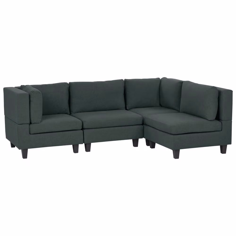 Divano componibile a 4 posti BELIANI in tessuto verde scuro con ottomana, stile moderno, lato sinistro, L/P/H: 228 x 152 x 77 cm – 2