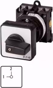 Commutatore Eaton, T0, 20 A, montaggio intermedio, 3 moduli, contatti: 6, 90°, con arresto, senza posizione zero, 1-2, codice articolo 15443 013020