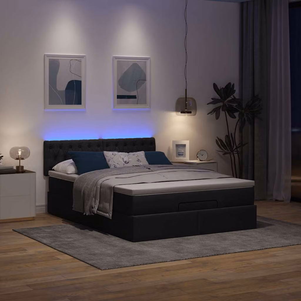 Maison Exclusive - Pouf Letto con Materasso e LED Nero 140x200 cm in Tessuto