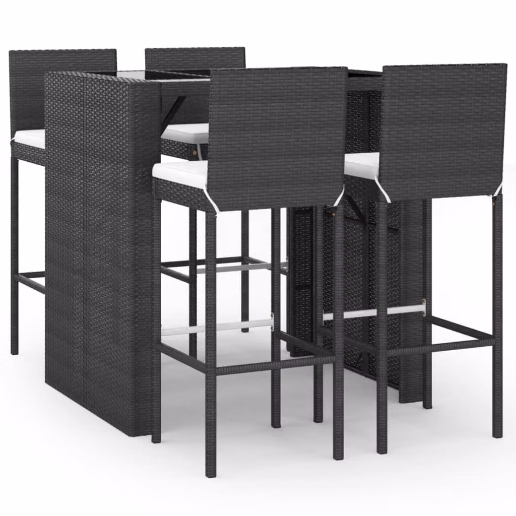 Set Bar da Giardino 5 pz con Cuscini in Polyrattan Nero
