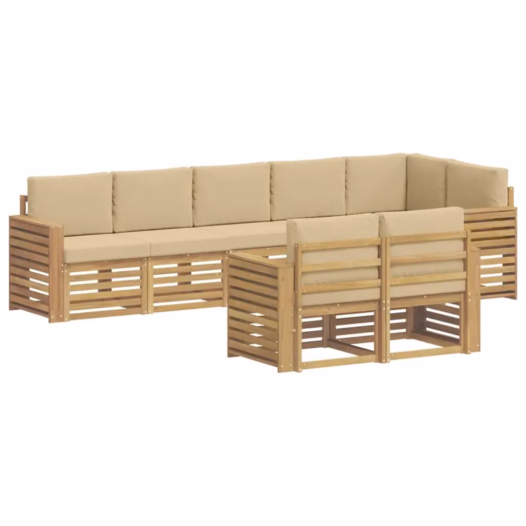 Set di divani da esterno vidaXL a forma di L composto da 8 pezzi in legno di acacia con cuscini bianchi e beige – 2