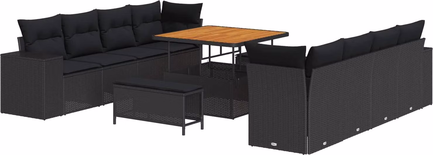 Set Divano da Giardino con cuscino 11 pcs Nero polyrattan