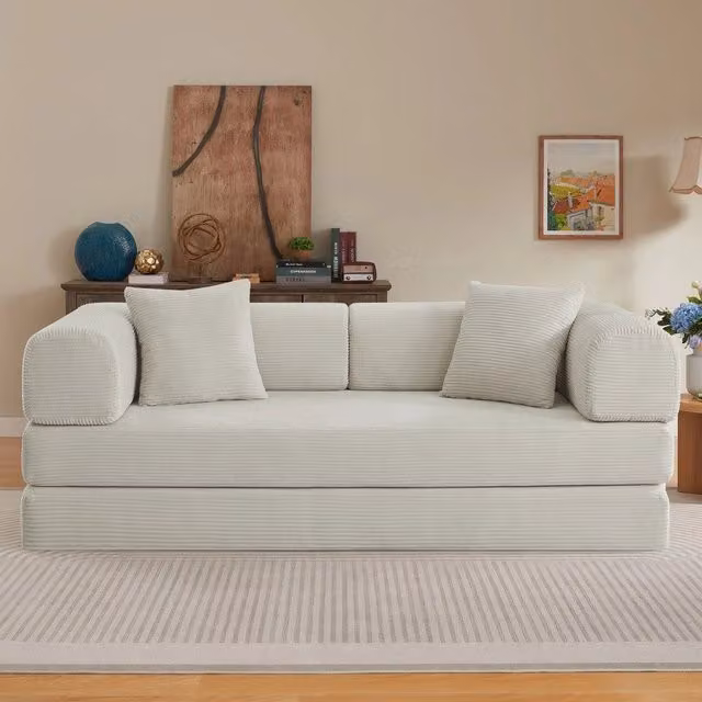 Divano letto ¨C Minimal ¨C tessuto, acciaio, 2 cuscini