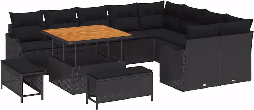Set Divano da Giardino con cuscino 12 pcs Nero polyrattan