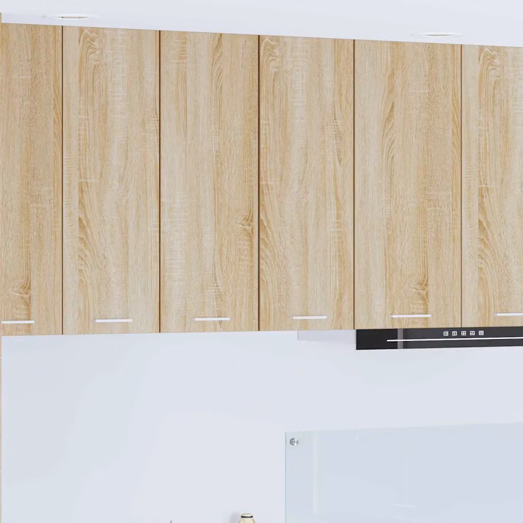 Set di 2 pensili da cucina moderni vidaXL in legno e MDF, colore bianco e quercia, con ante a battente e ripiani interni, da appendere al muro