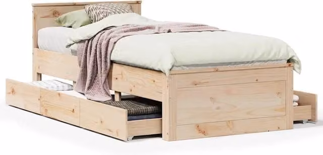 Letto singolo per adulti Design In in legno massello di pino naturale con testiera e doghe fisse L: 196 cm, P: 79,5 cm, H: 75 cm