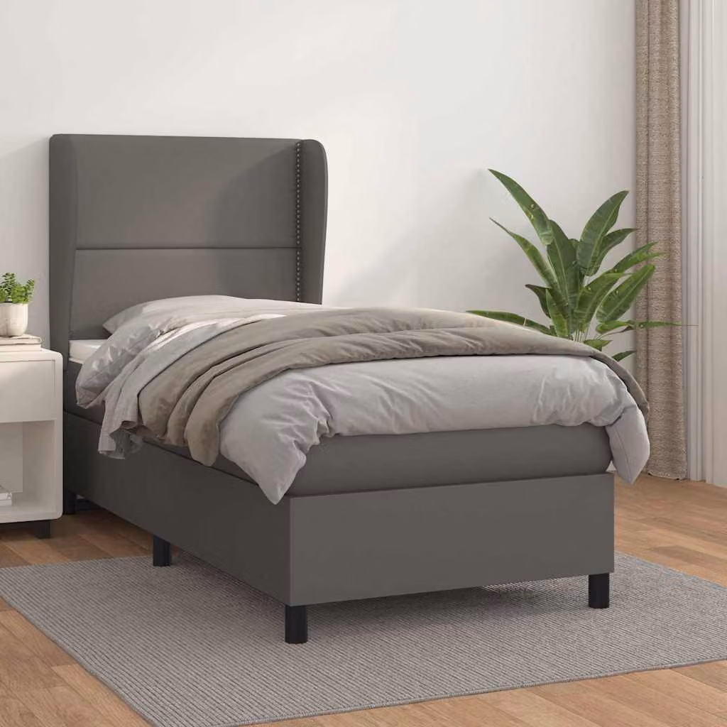 vidaXL Giroletto a Molle con Materasso in Similpelle Grigio e Bianco L/P/H: 200 x 100 x 128 cm – 1