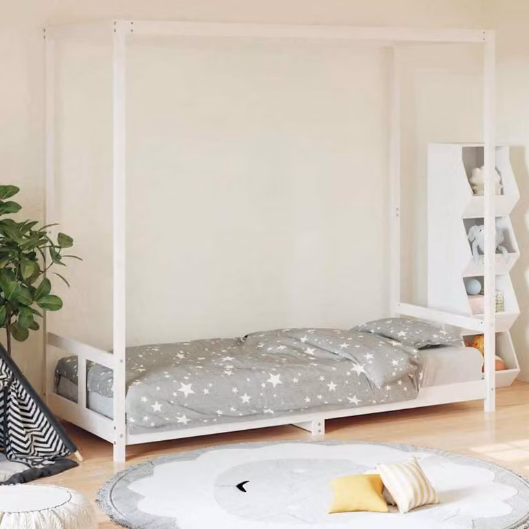 vidaXL Giroletto per Bambini in Legno Massello di Pino Bianco L: 200 cm, P: 80 cm, H: 190 cm