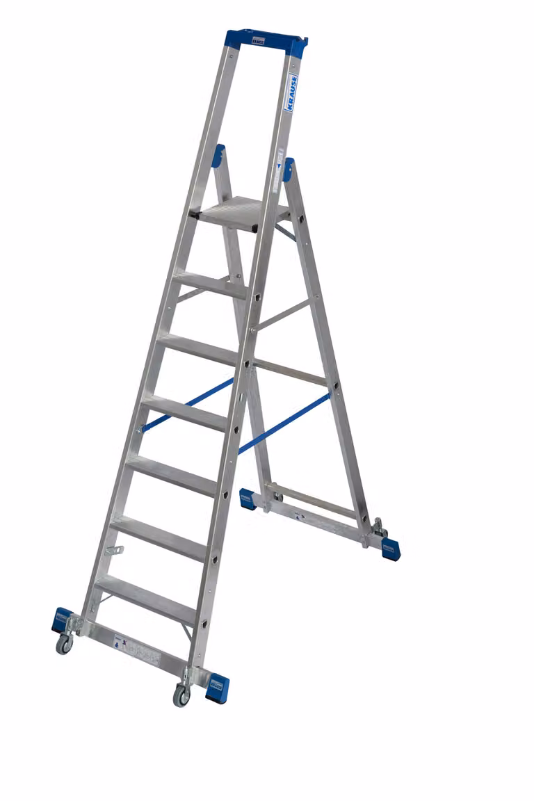 KRAUSE STABILO Stufen-StehLeiter, fahrbar mit Traverse 1x7 Stufen