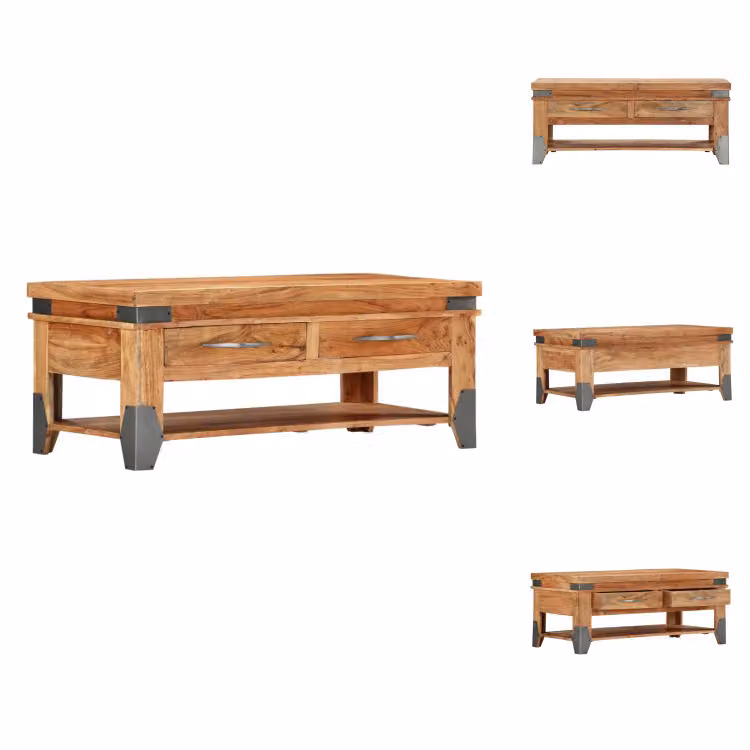 vidaXL Tavolino 110x52x45 cm in legno massiccio di acacia - Tavolini da caffè