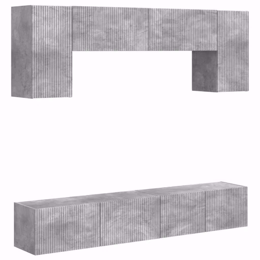 Set mobile TV moderno vidaXL da 4 pezzi in legno e MDF, colore grigio cemento opaco – 2