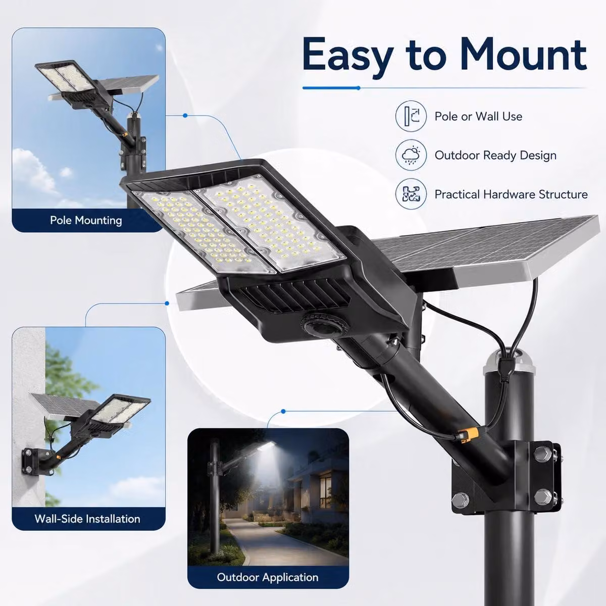 Lampione solare - Faro di sicurezza a LED - 2 pannelli solari - 50000 lumen - Sensore di movimento - Sensore crepuscolare - Grado di protezione IP65